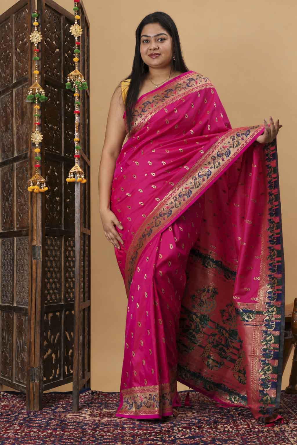 Kanjivaram Inspired Soft Silk Paithani Woven Palla Wrap In One Minute saree