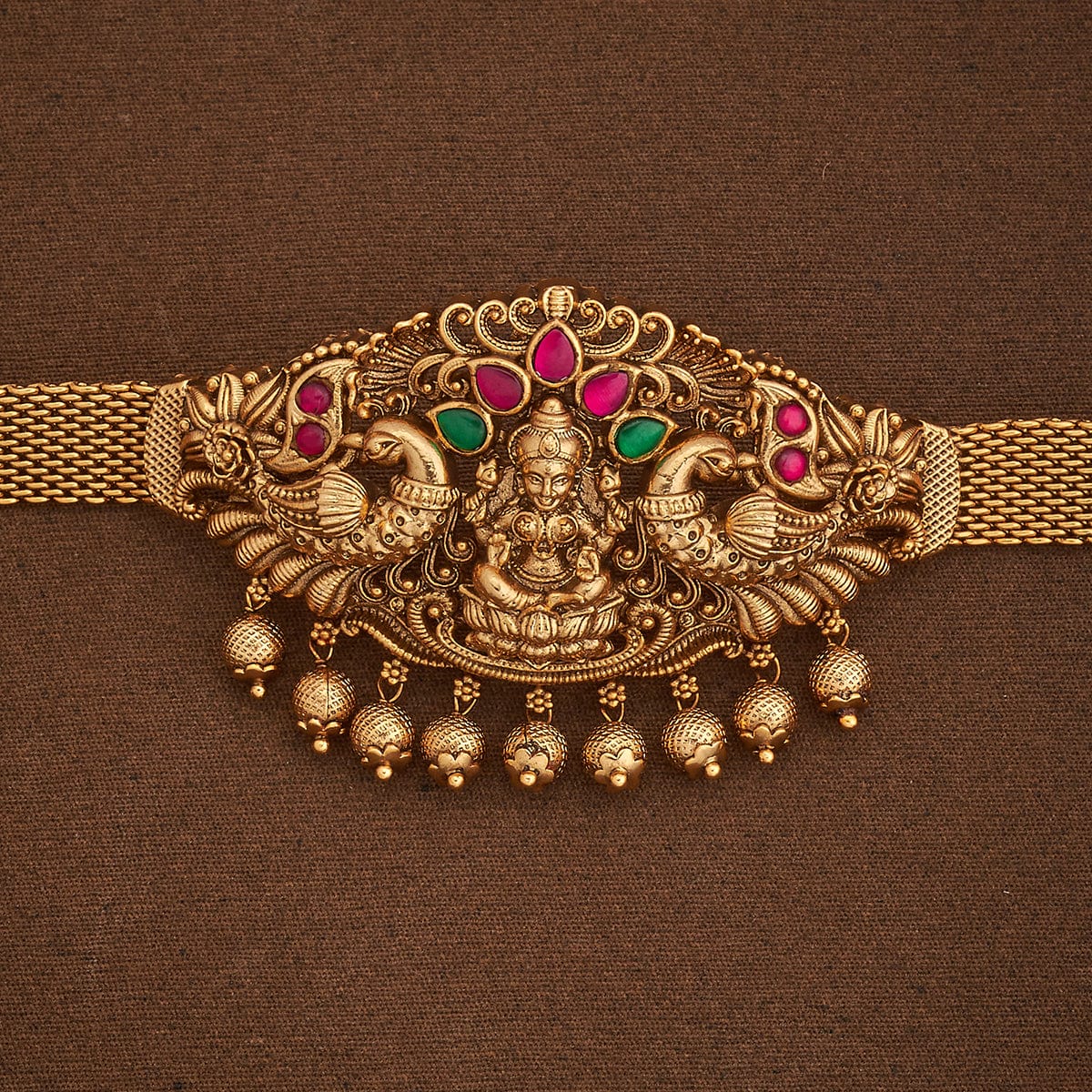 Lakshmi Motif Bajuband with Dangling Beads And Adjustable Chain, Single piece