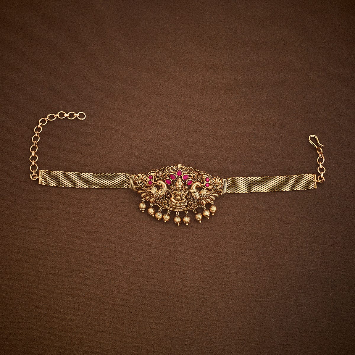 Lakshmi Motif Bajuband with Dangling Beads And Adjustable Chain, Single piece