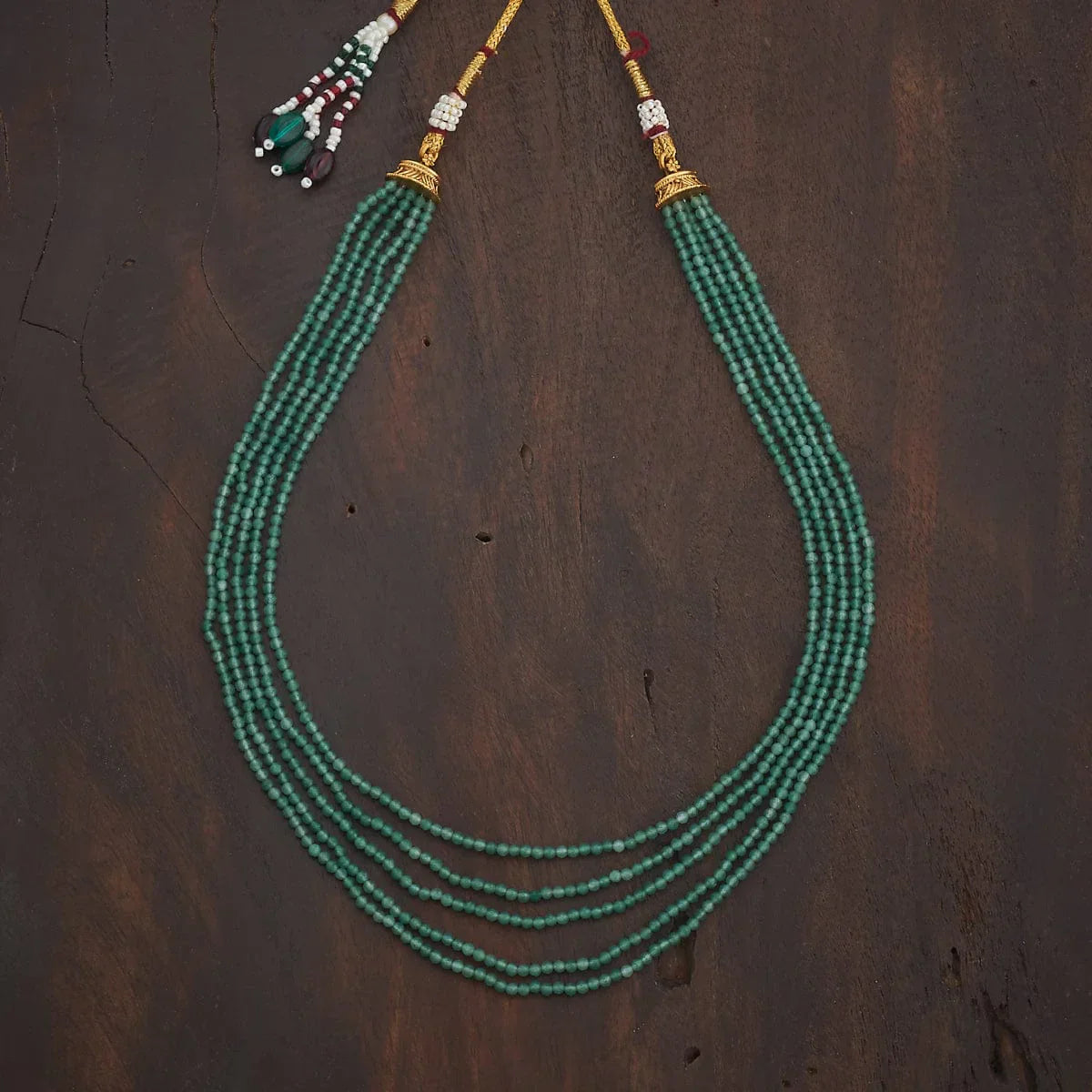Elegant Five-Strand Green Beads Necklace | Shobitam