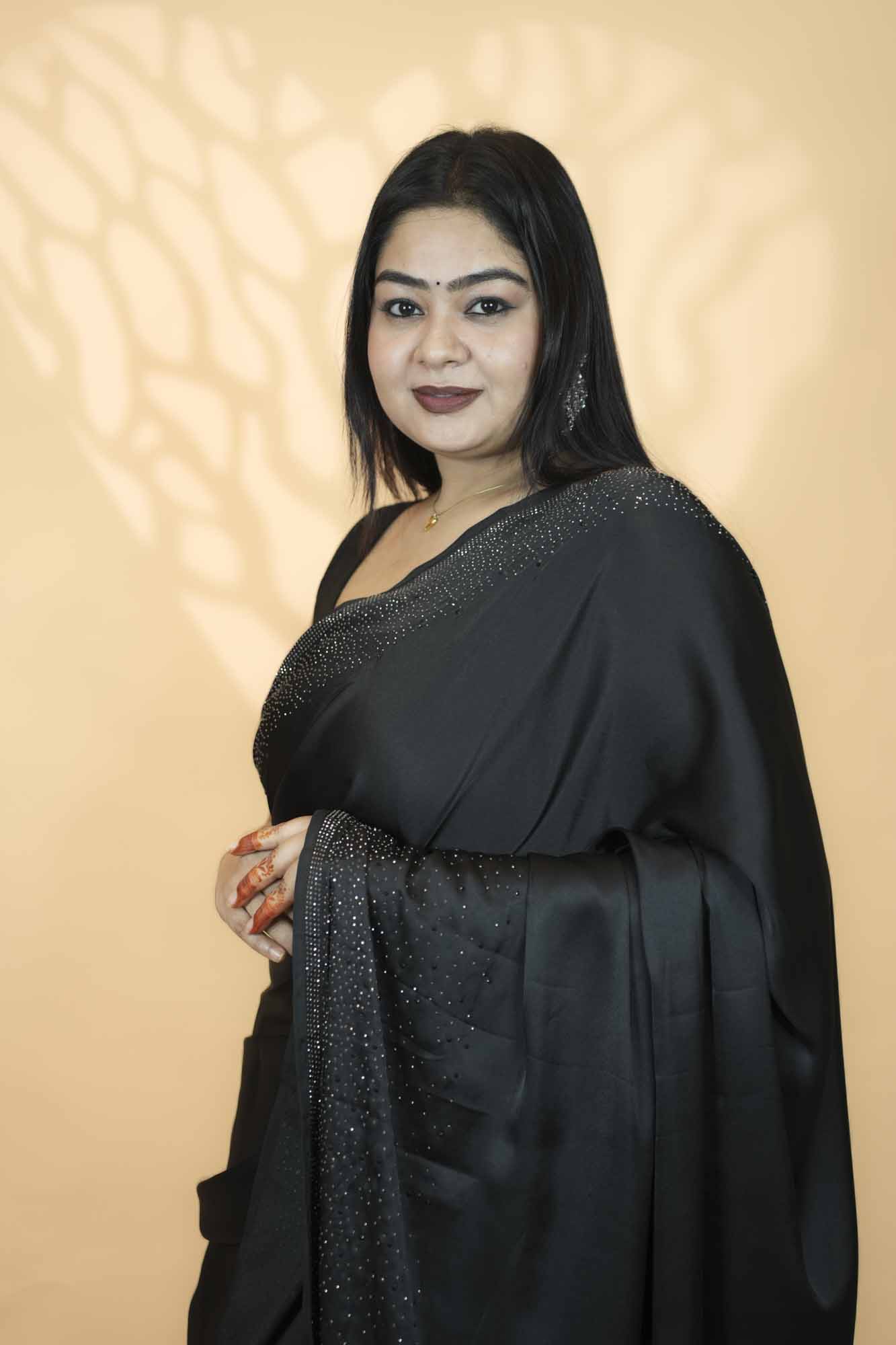 Elegant Black with Premium Stone Embellished Border Ready-to-Wear Saree
