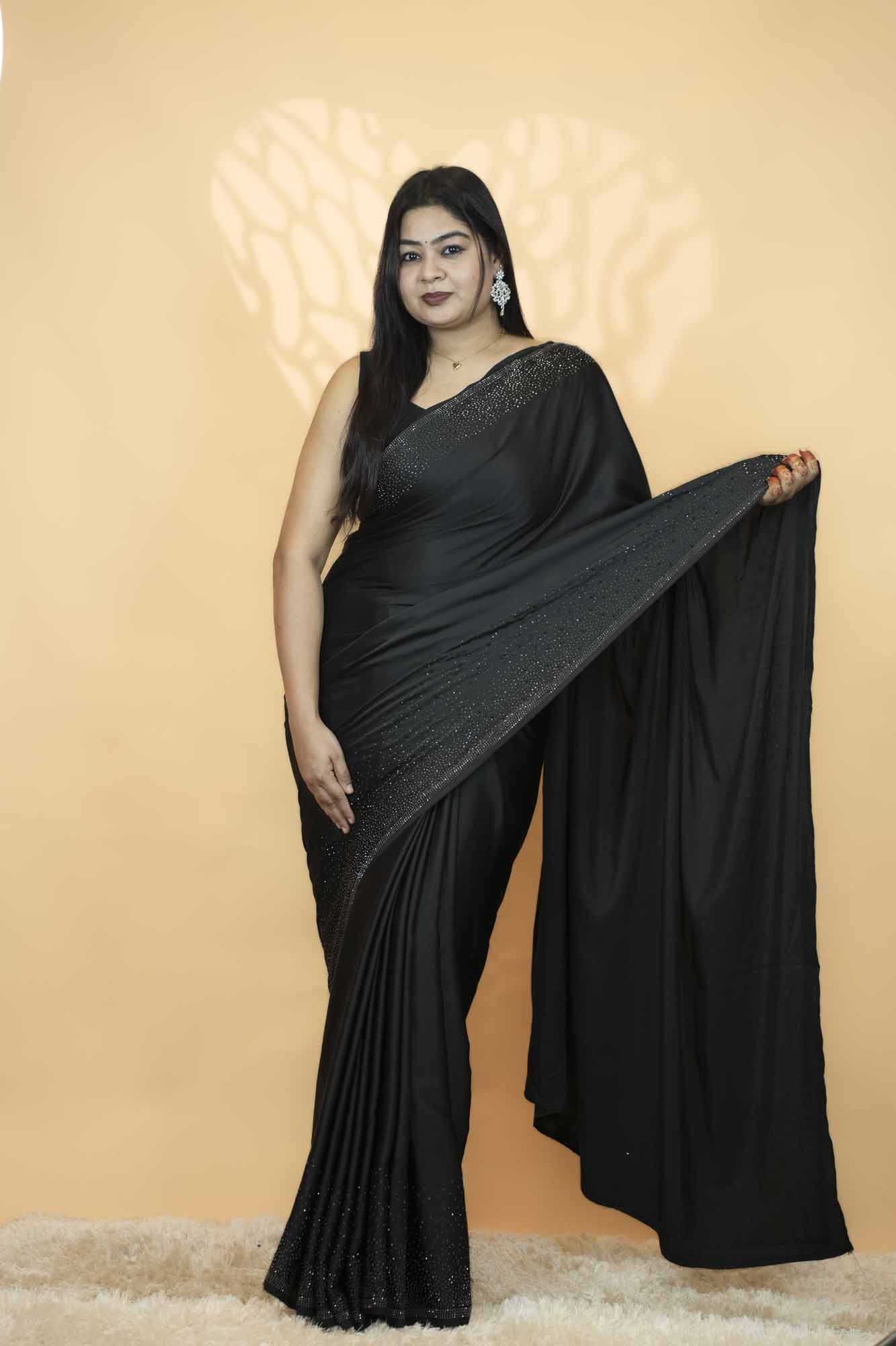 Elegant Black with Premium Stone Embellished Border Ready-to-Wear Saree
