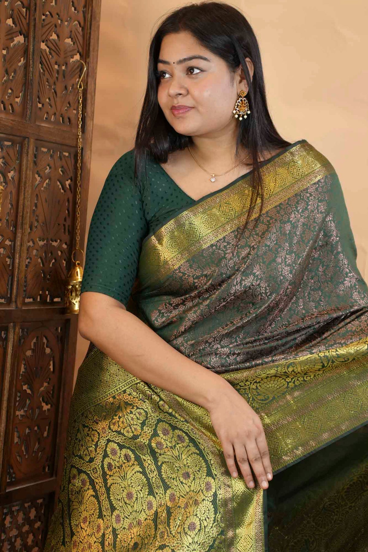 Banarasi Silk Inspired Floral Zari Jaal With Ornate Palla Ready To Wear Saree