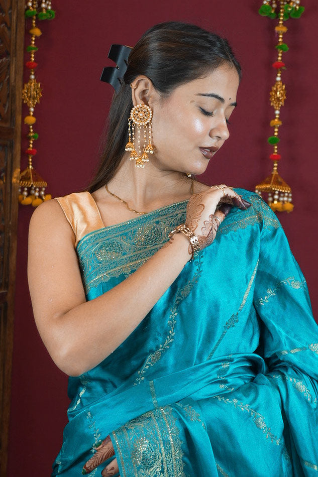 Banarasi Stone Embllished Zari Butta Ornate Pallu Wrap In One Minute saree