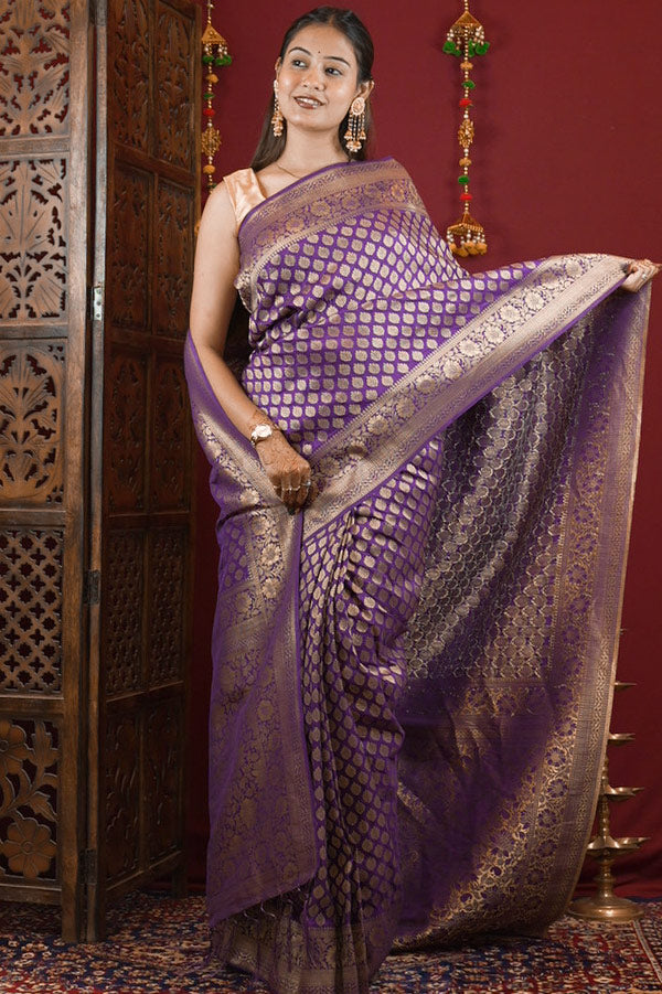 Khadi Georgette Silk with Golden Woven Motifs Ready To Wear Saree