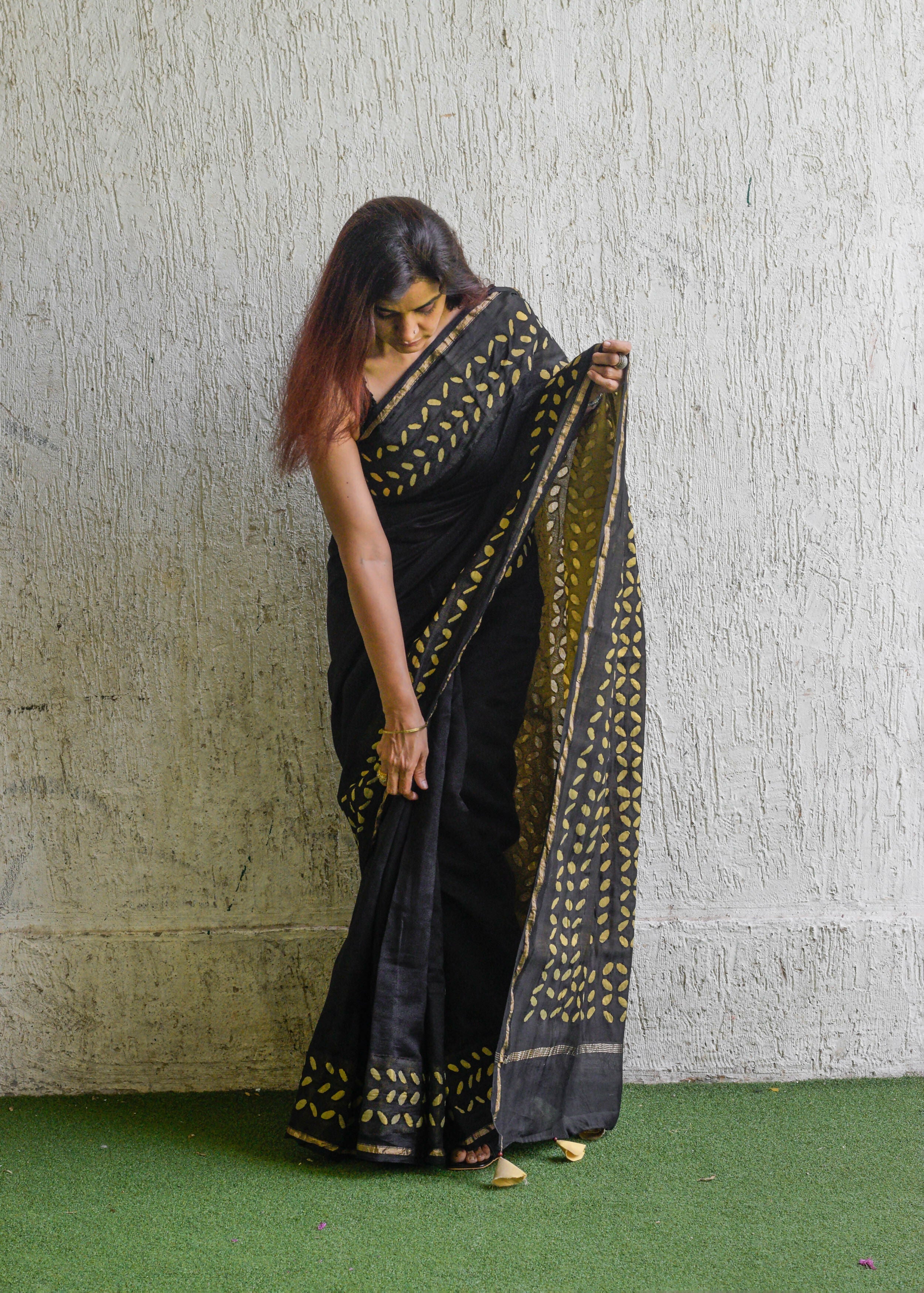 Nightfall Applique Work Chanderi Saree | Shobitam