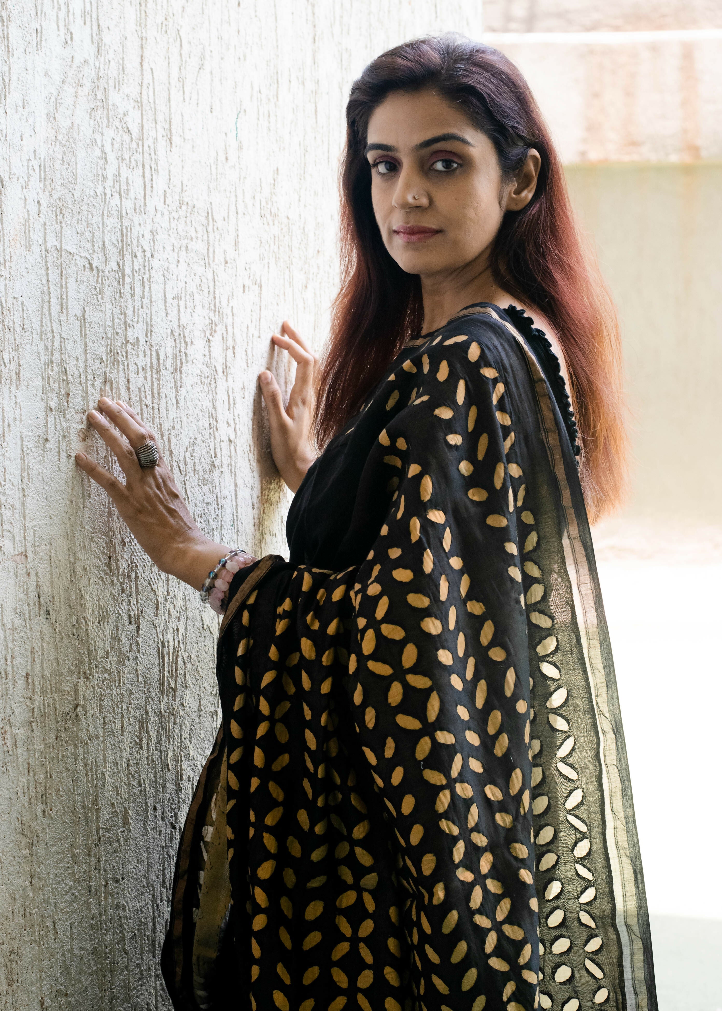 Nightfall Applique Work Chanderi Saree | Shobitam