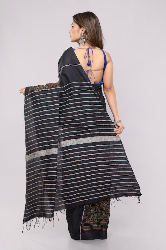 Black Khesh Kantha Cotton Saree with Blouse piece | Shobitam