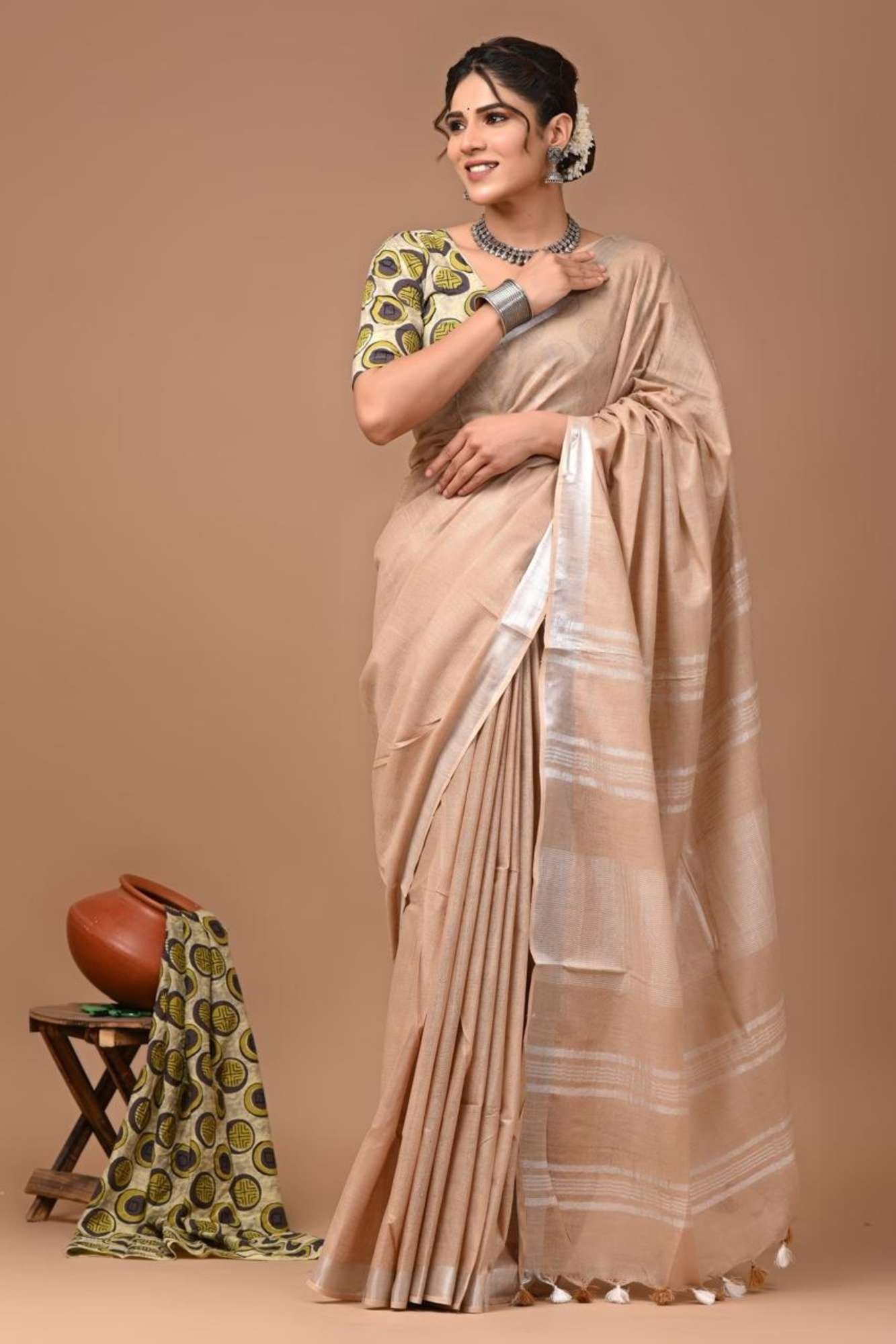 Linen Cotton Ready to wear saree vegetable dyed