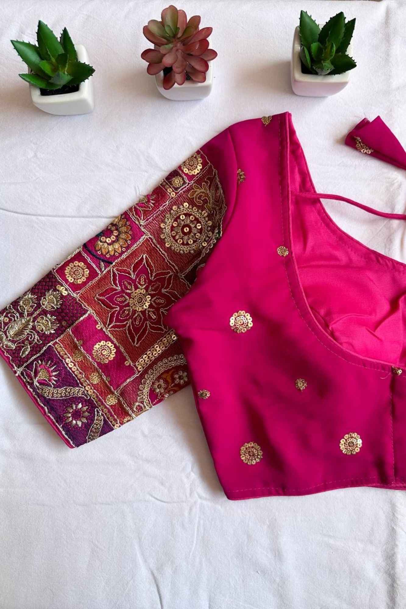 Handcrafted Pink Georgette Zardosi Embroidered Ready to Wear Blouse.