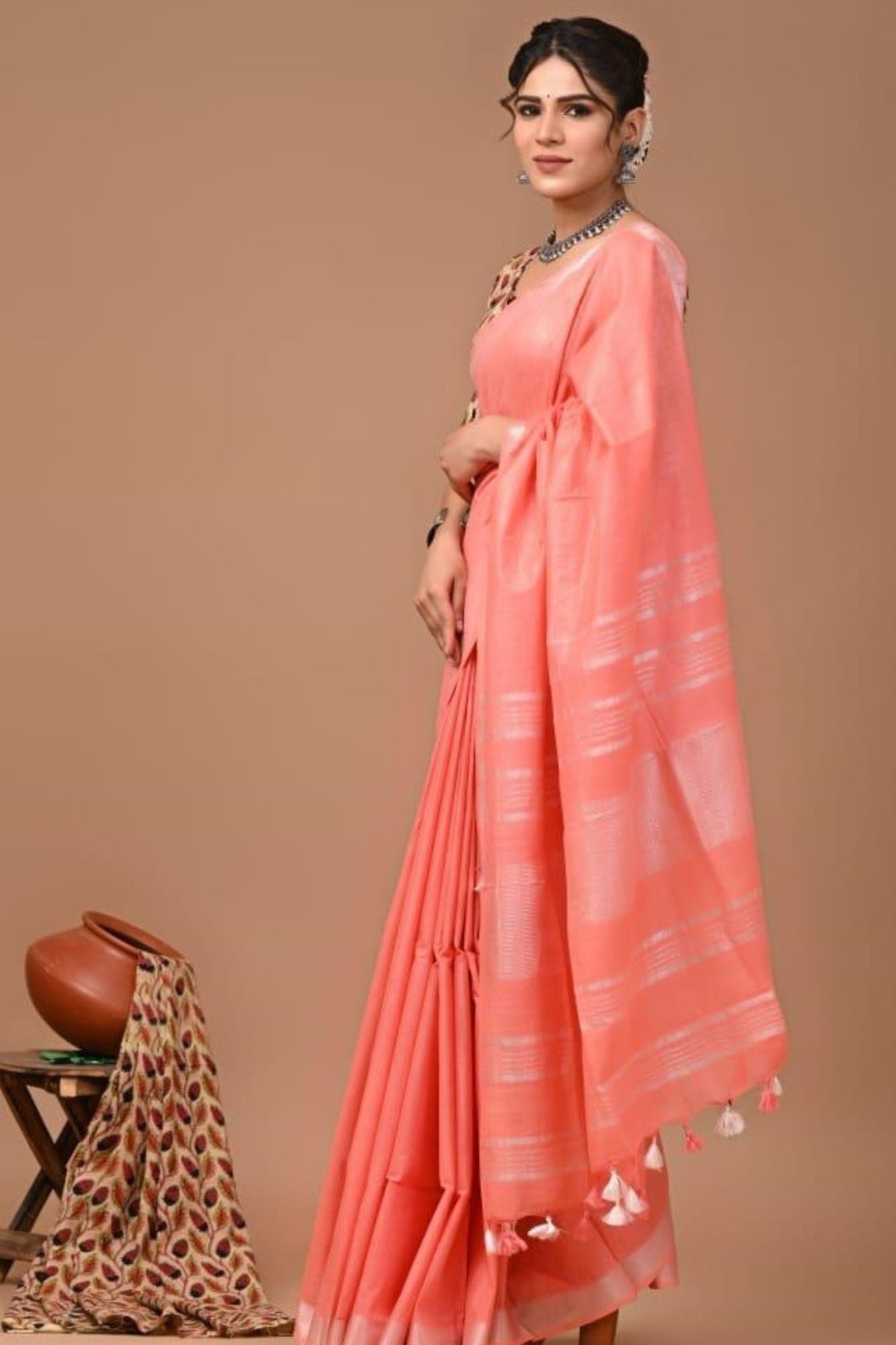 Elegant Linen Cotton Ready to Wear Saree