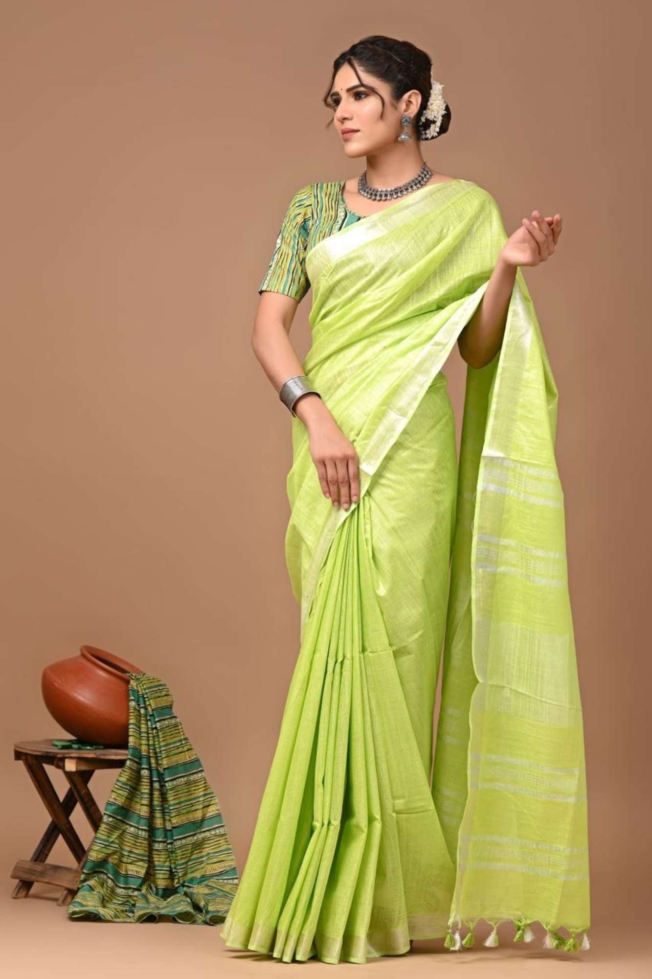 Linen Cotton with Traditional Hand Weaving Ready to Wear Saree