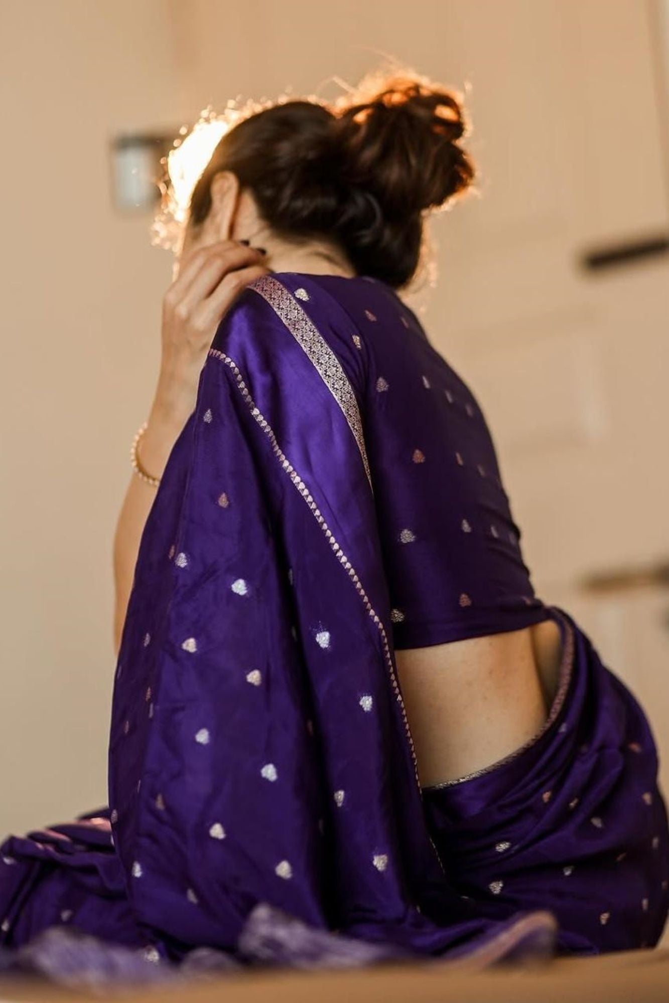 Purple Viscose Chinon Georgette Ready To Wear Saree
