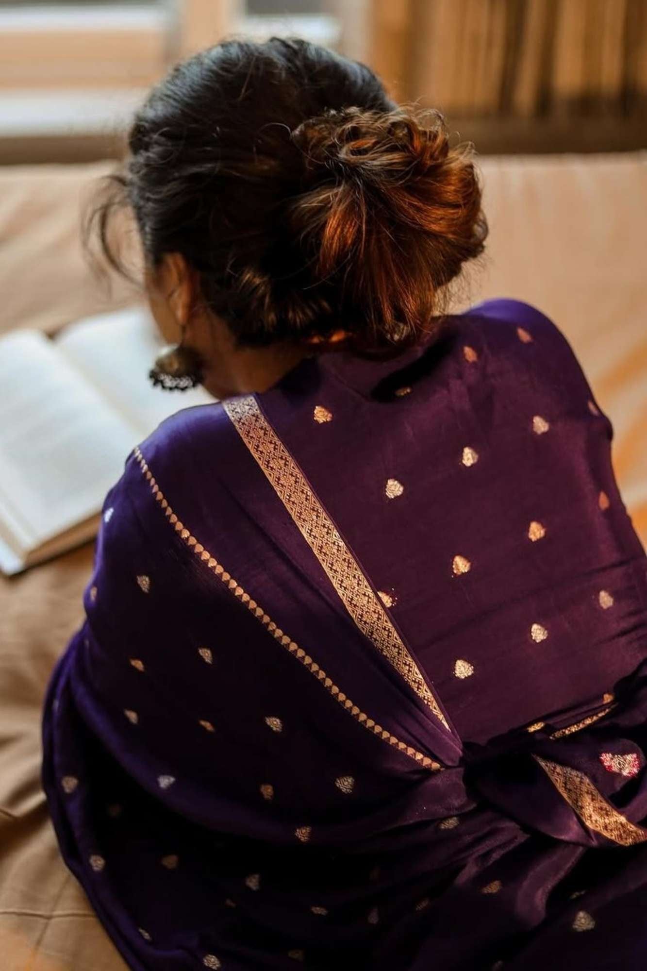 Purple Viscose Chinon Georgette Ready To Wear Saree