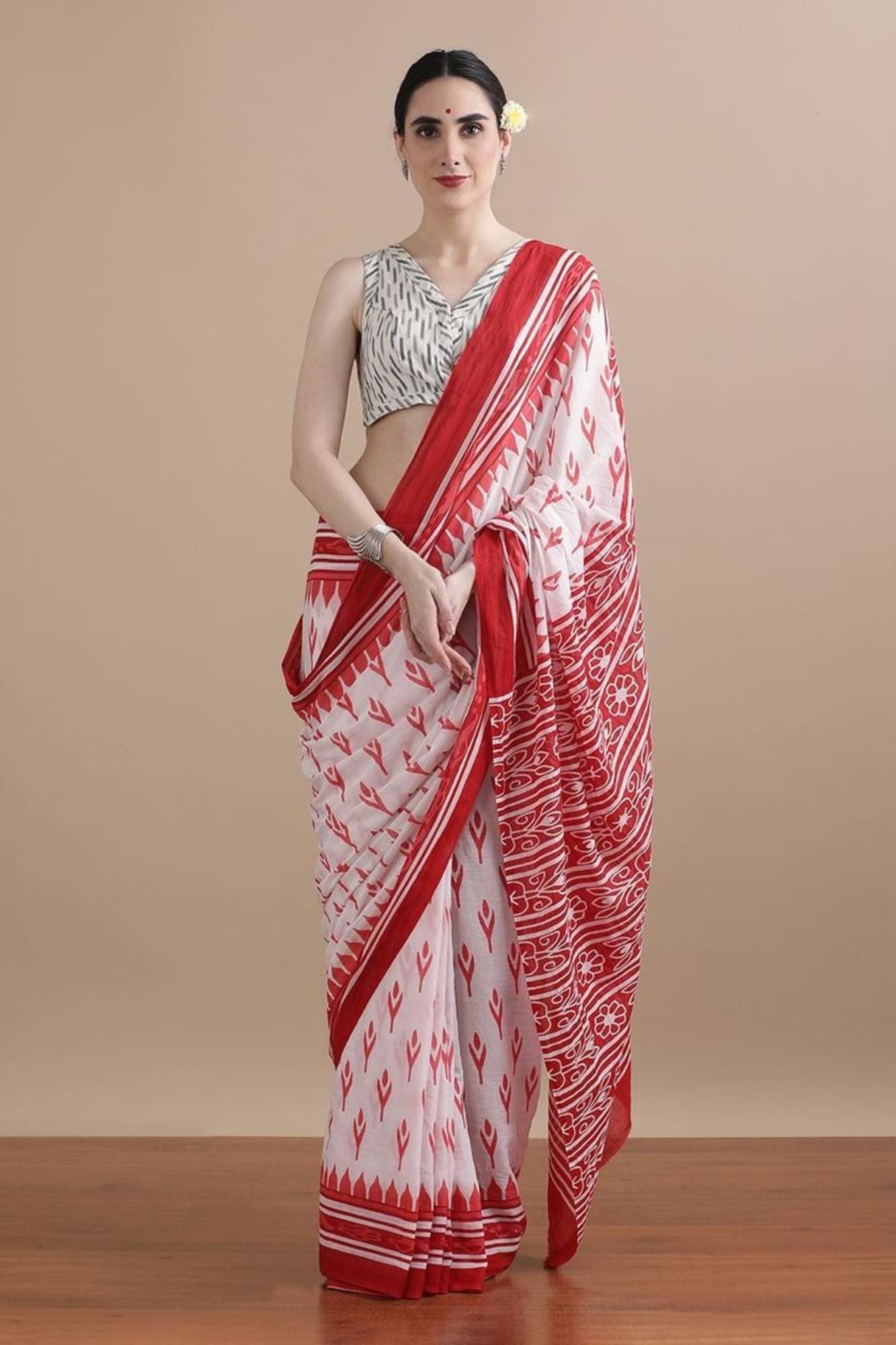 Mulmul Cotton Beautiful Jaipuri Hand Block Printed Ready to wear Saree
