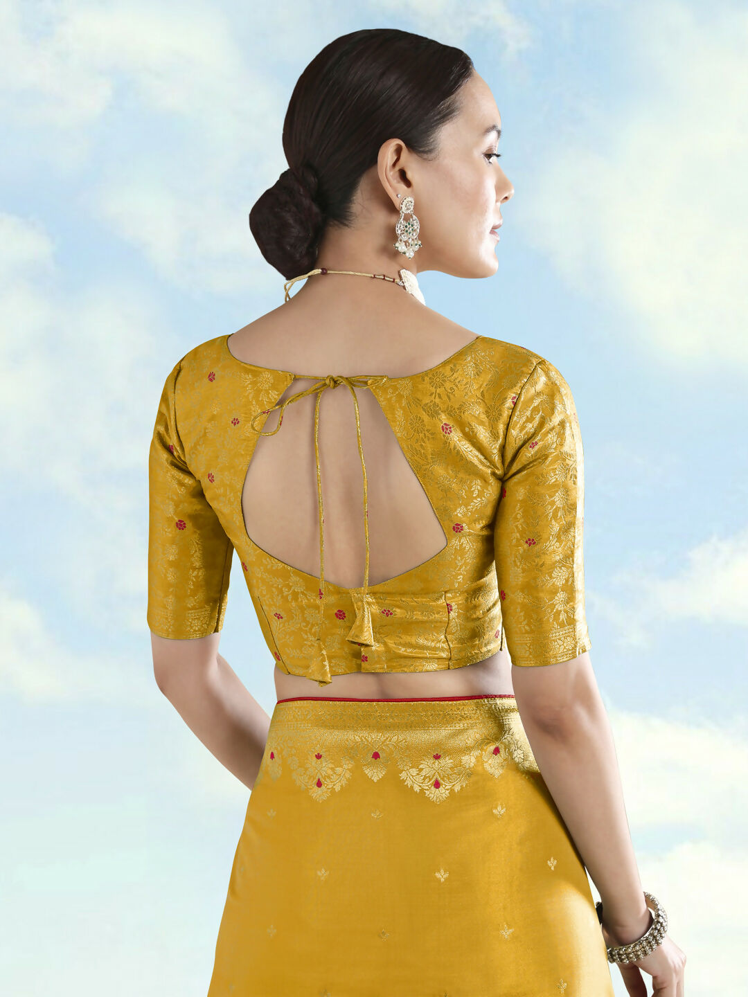 Mustard Color Paisley Zari Woven Semi Banarasi Tissue Silk Saree | Shobitam