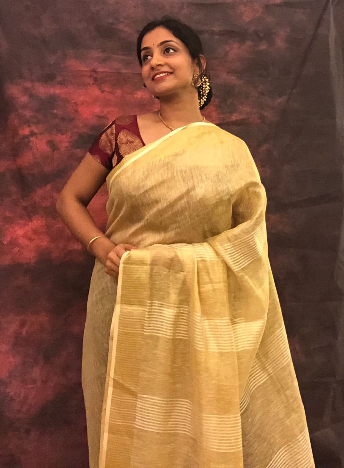 Gold Tissue Linen Saree | Shobitam