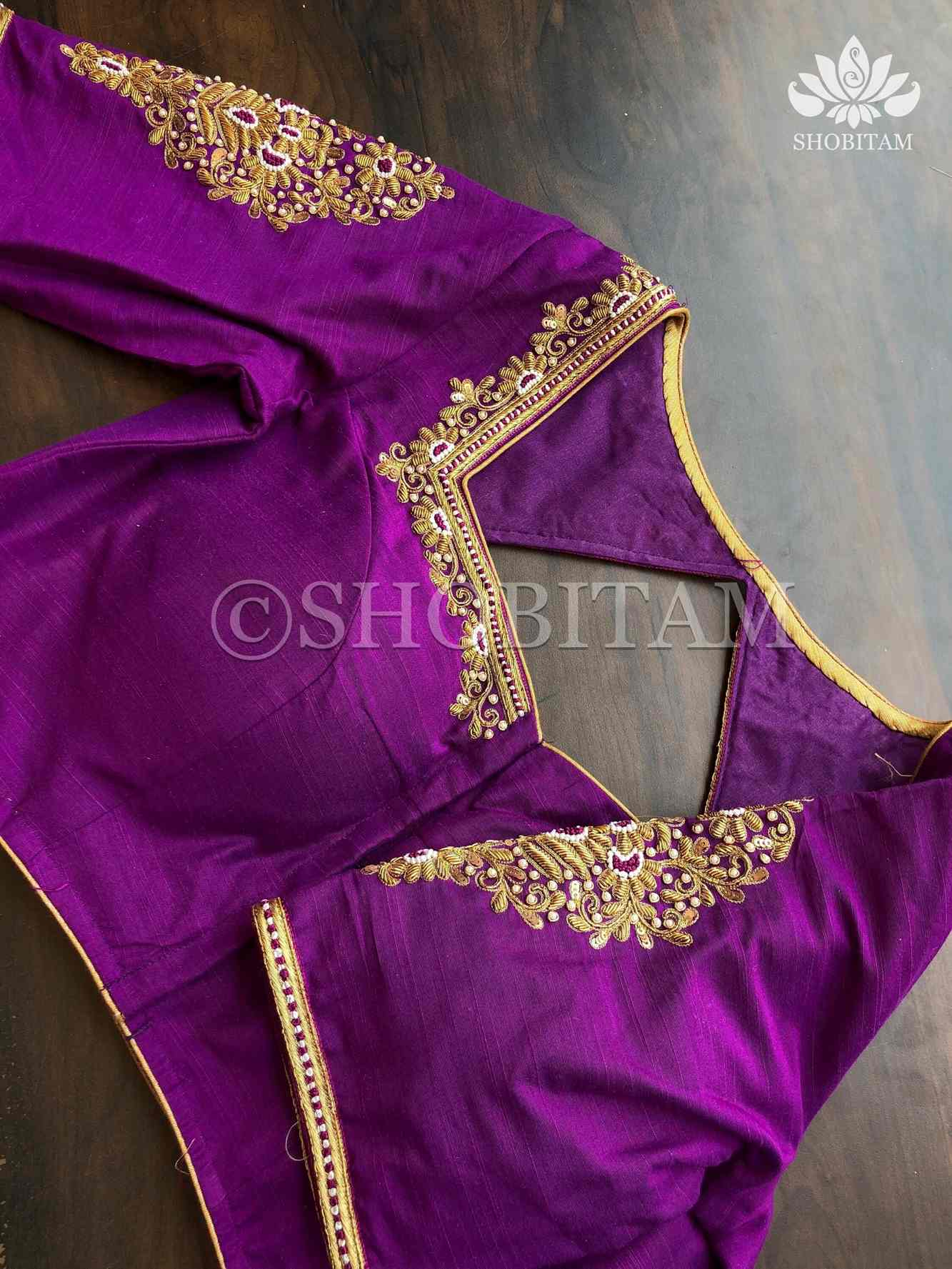 Made to Order: Zardosi and French Knot Silk Saree Bloue I Zardosi Work Blouse | Shobitam Blouse