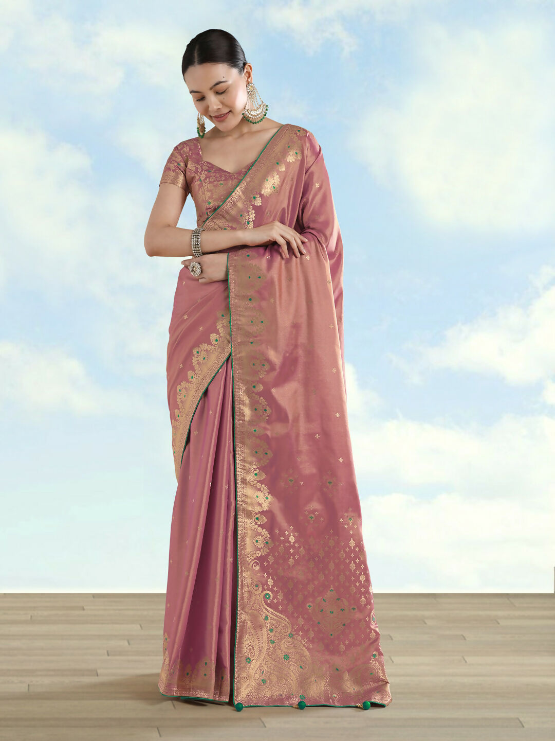 Light Pink Color Paisley Zari Woven Semi Banarasi Tissue Silk Saree | Shobitam