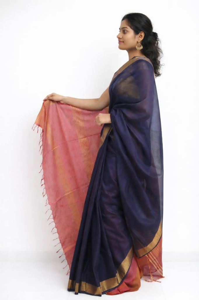 Royal Navy Maroon Zari Saree | SHOBITAM