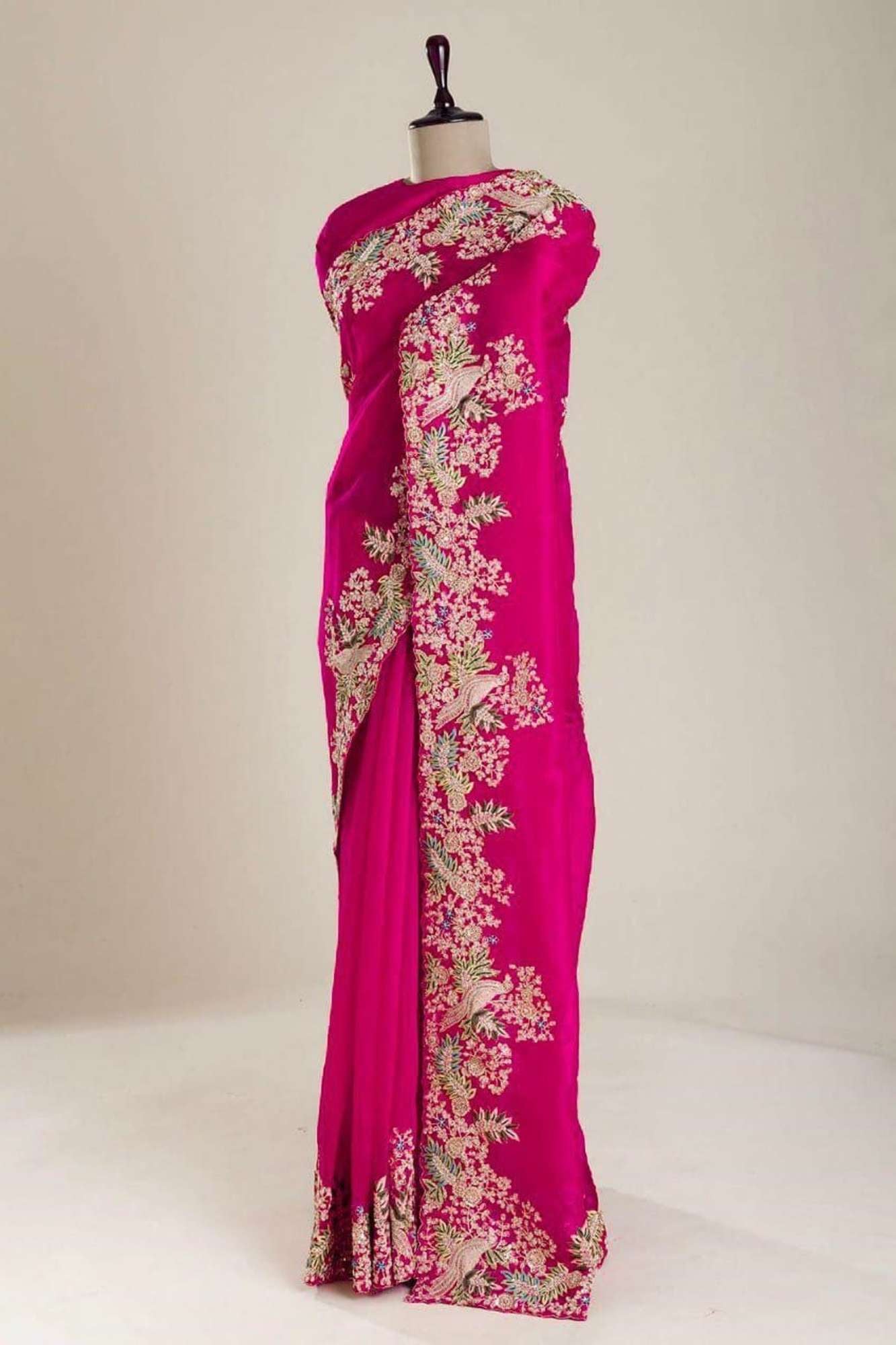 Jimmi Chu Chiffon Silk Sequin & Multi-Thread Embroidered Ready-to-Wear Saree