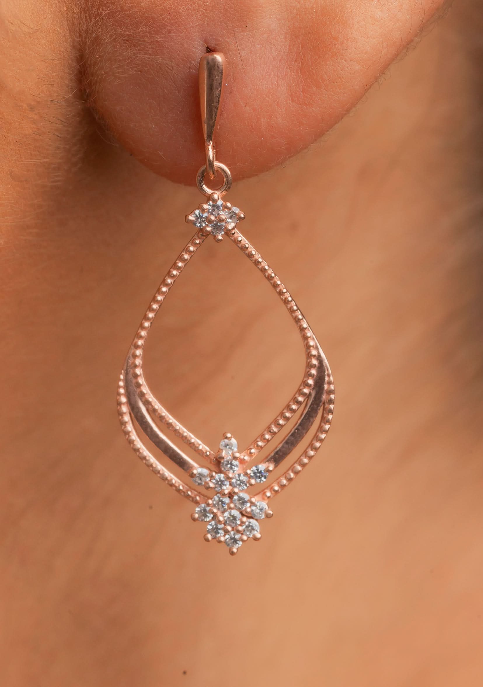 925 Silver Delicate earrings with Rose Gold finish Shobitam Jewelry