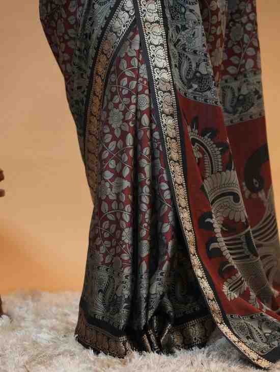 Traditional Red Woven Printed Saree with Rich Border Design Ready To Wear Saree