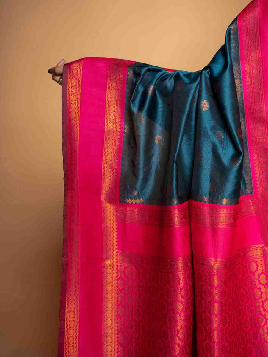 Royal Blue Design with all over buti Heavy Golden Embroidery Ready To Wear Saree