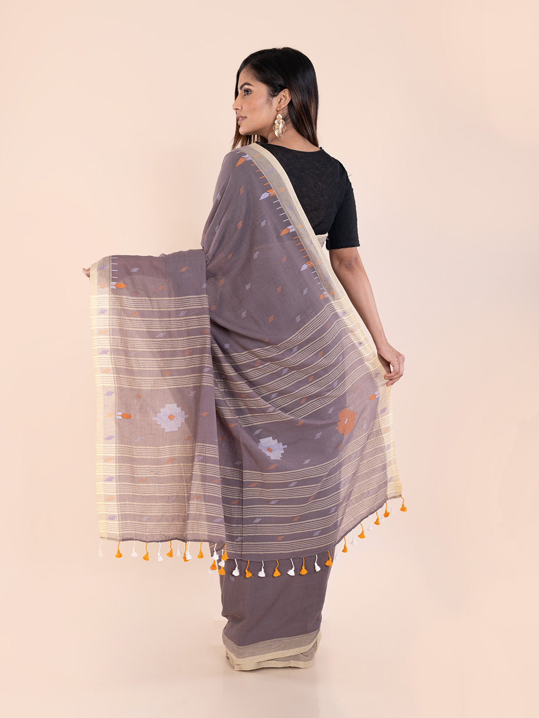 Handloom Jamdani Cotton Saree Without Blouse Piece | Shobitam