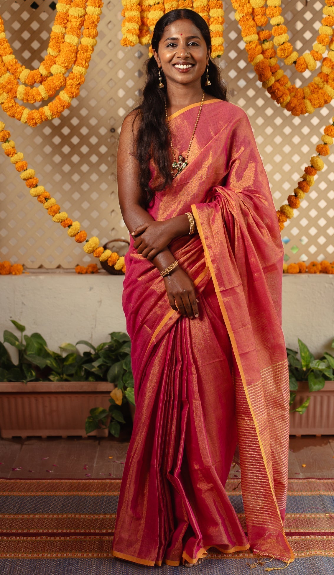 Sunrise Orange Tissue By Linen Saree Haseena | SHOBITAM