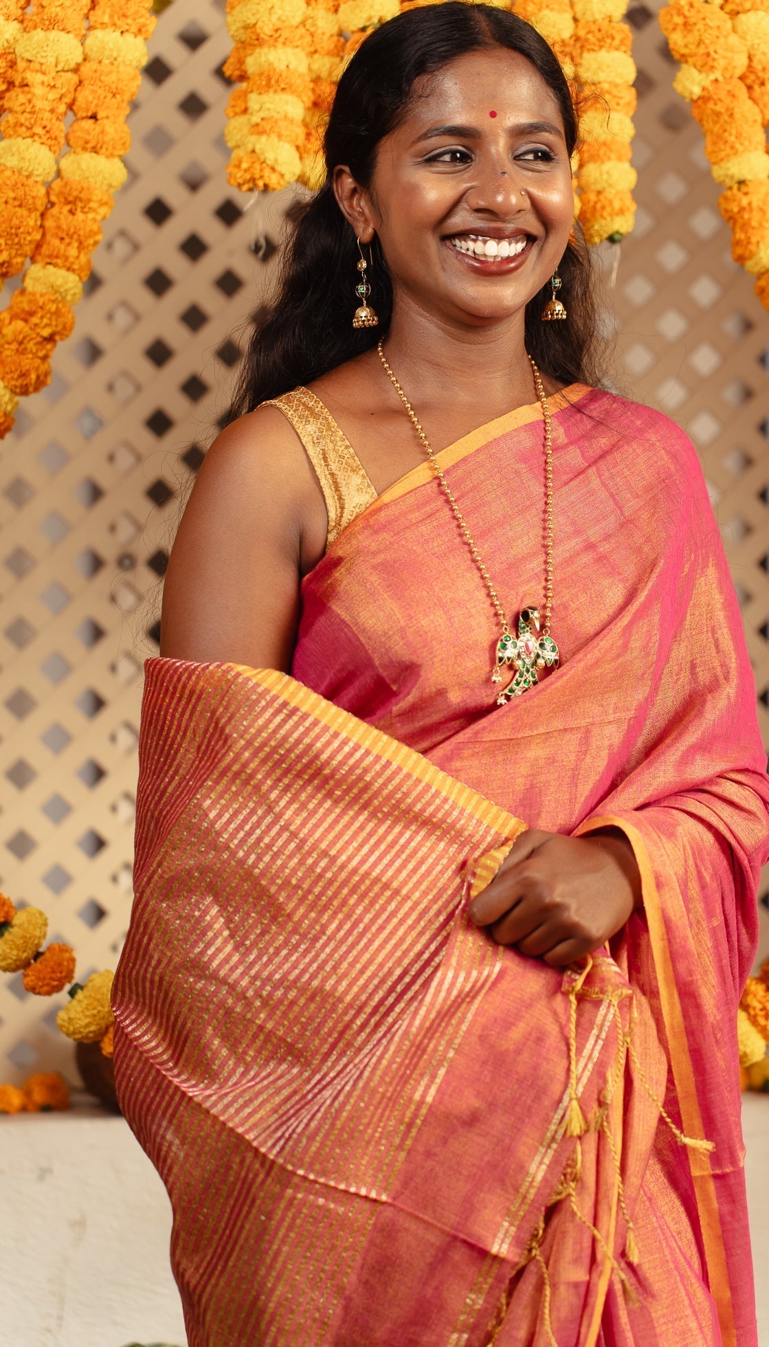 Sunrise Orange Tissue By Linen Saree Haseena | SHOBITAM