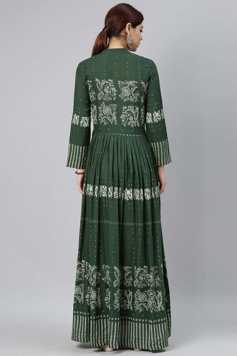 Women Olive Green Floral Printed Kurta | SHOBITAM