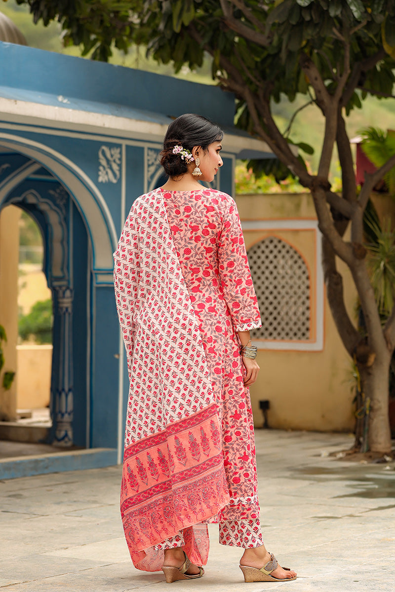 Pink Cotton Anarkali Suit Set | SHOBITAM