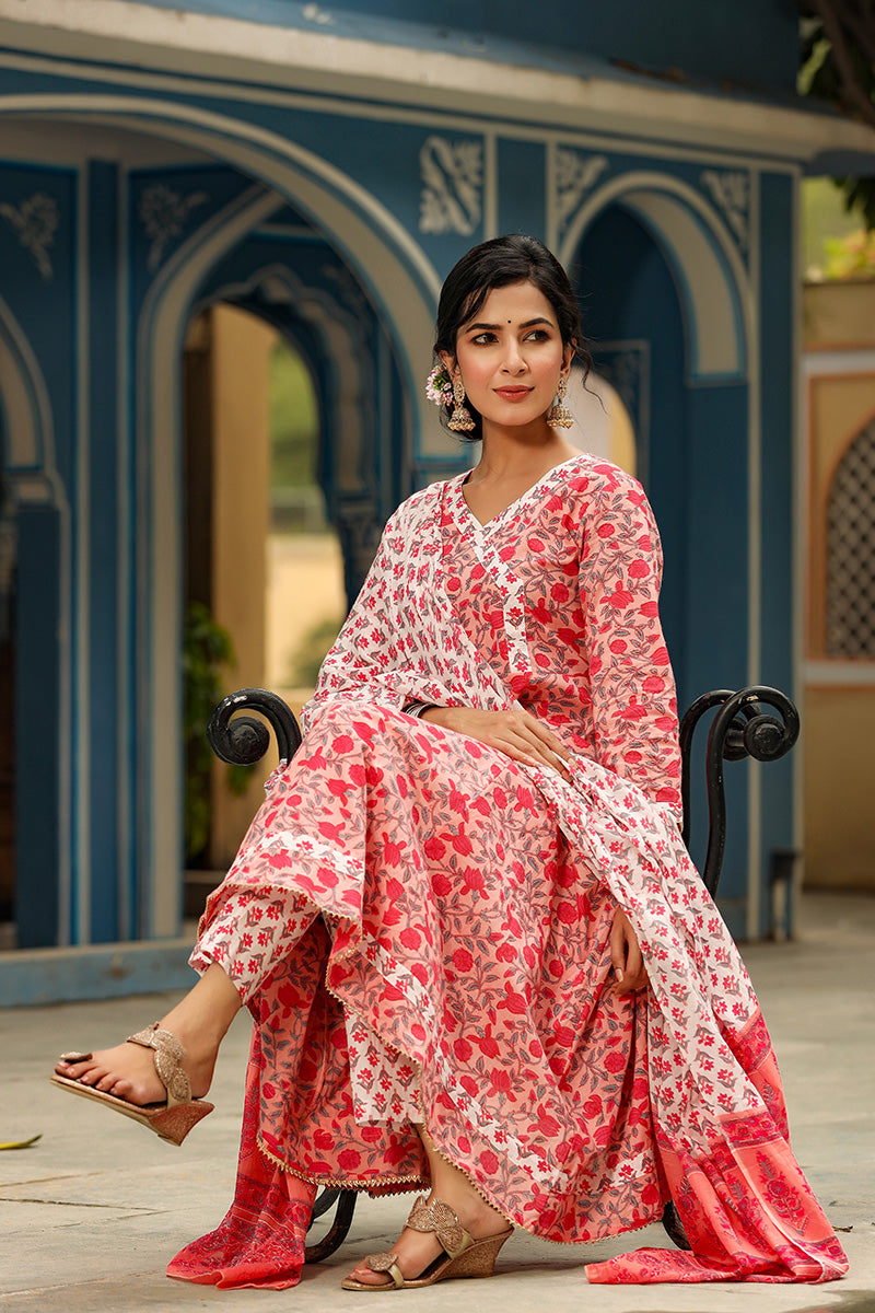 Pink Cotton Anarkali Suit Set | SHOBITAM