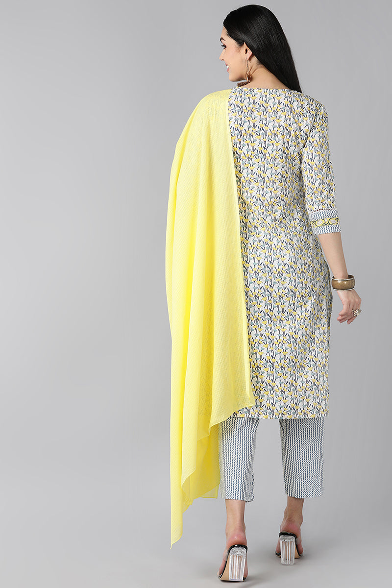 White Navy Blue Pure Cotton Kurta with Trousers Dupatta | SHOBITAM