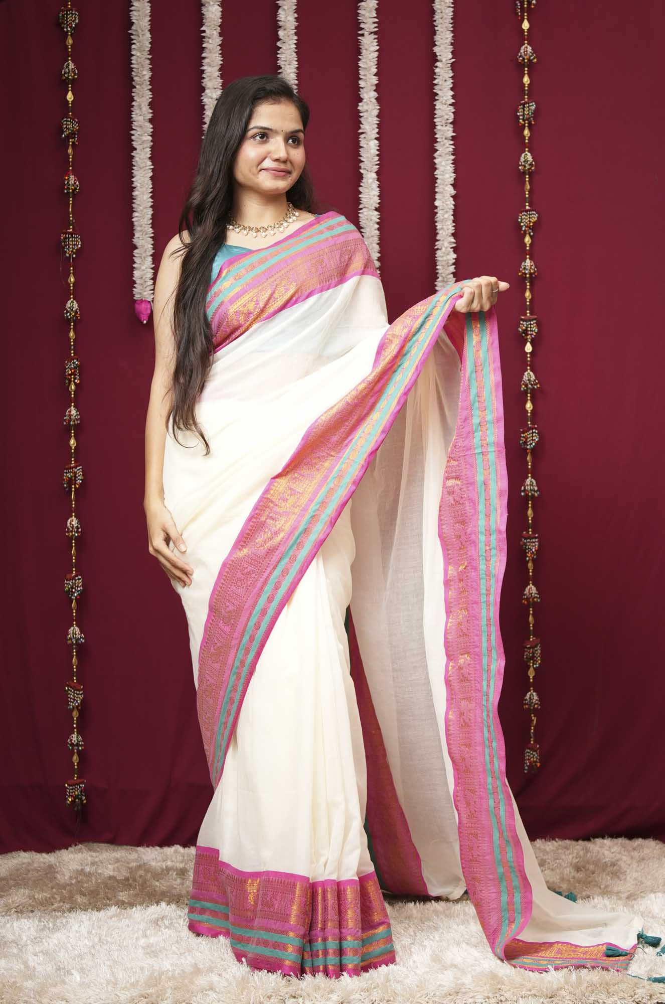 Traditional Temple Border Cotton with Woven Border Ready To Wear Saree