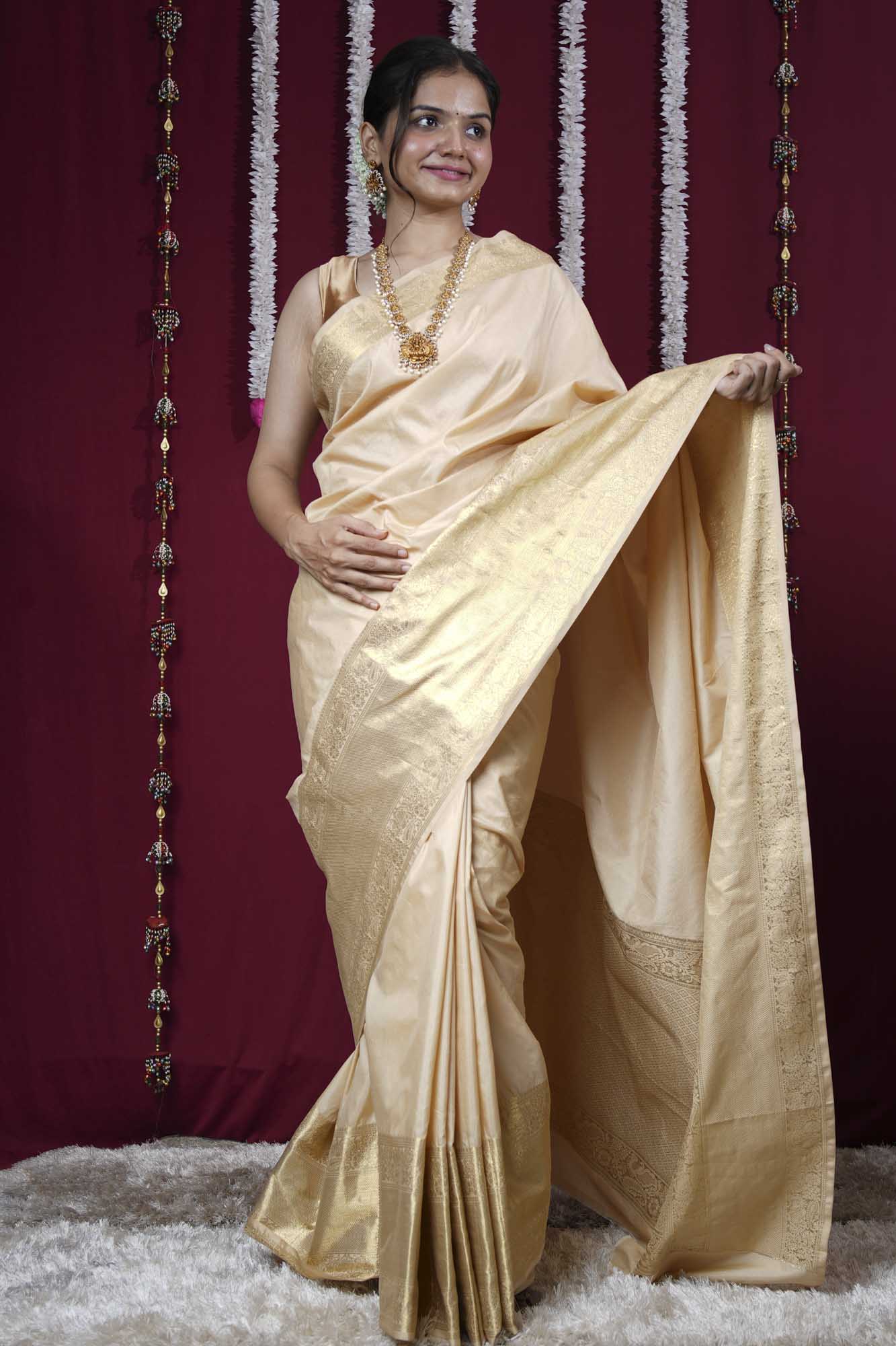 Onam Special Zari Woven Kasavu Ready To Wear Saree