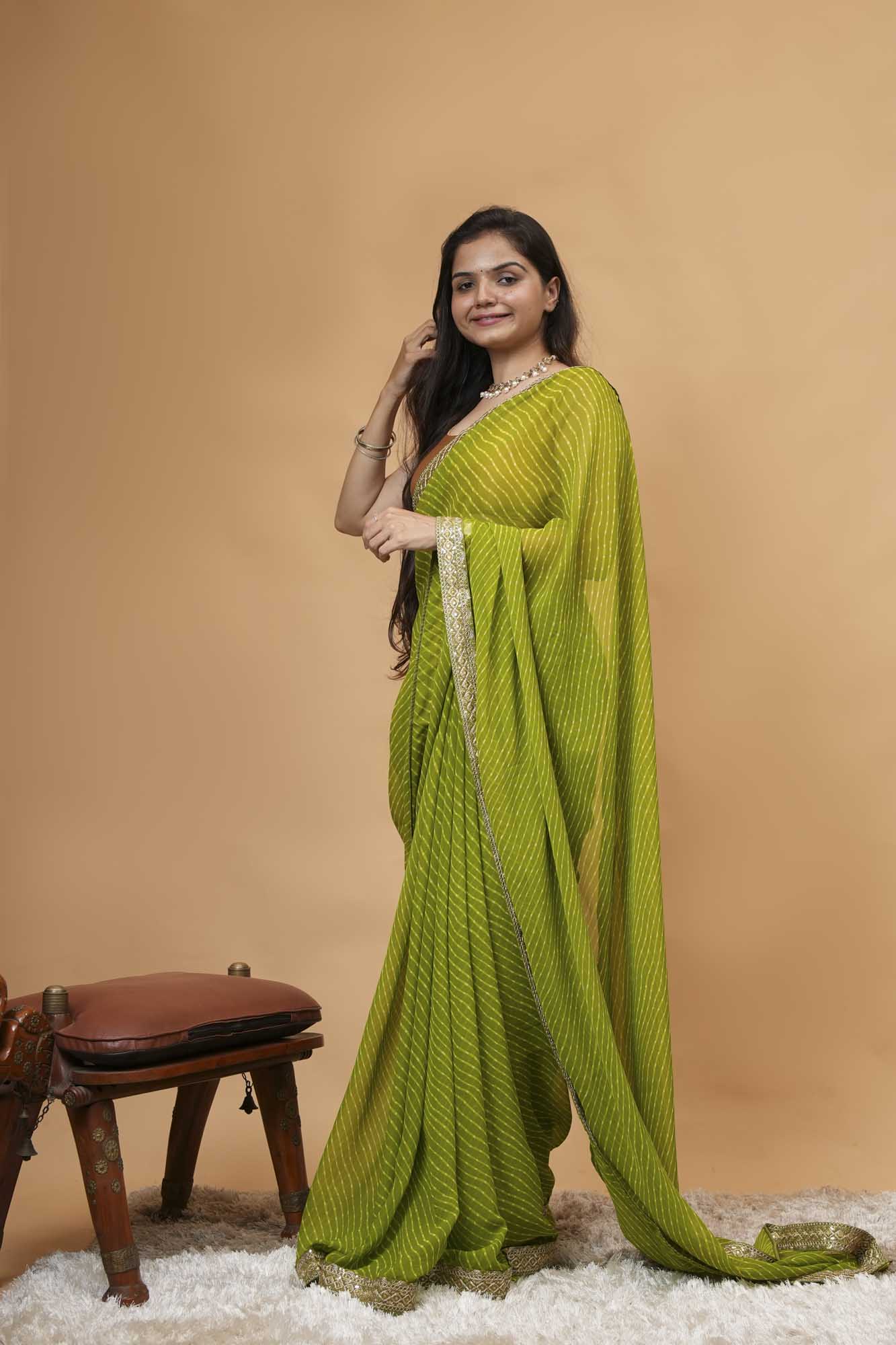 Sawan Special Leheriya with Lace Border Ready-to-Wear Saree