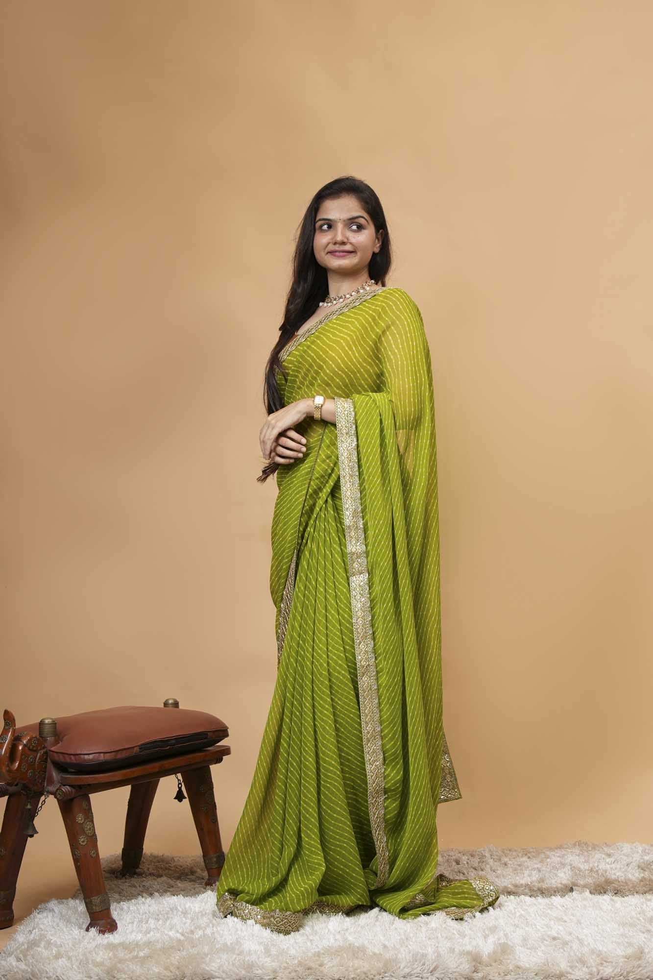 Sawan Special Leheriya with Lace Border Ready-to-Wear Saree