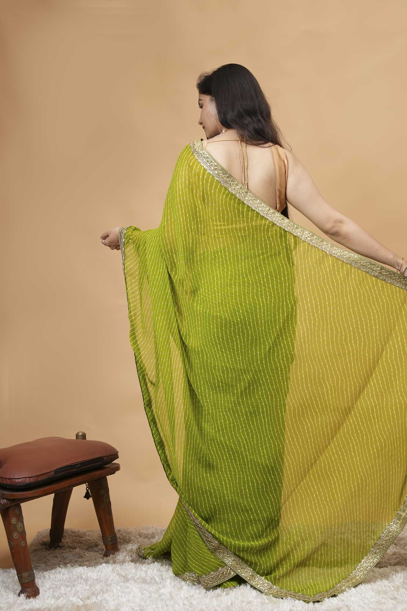 Sawan Special Leheriya with Lace Border Ready-to-Wear Saree