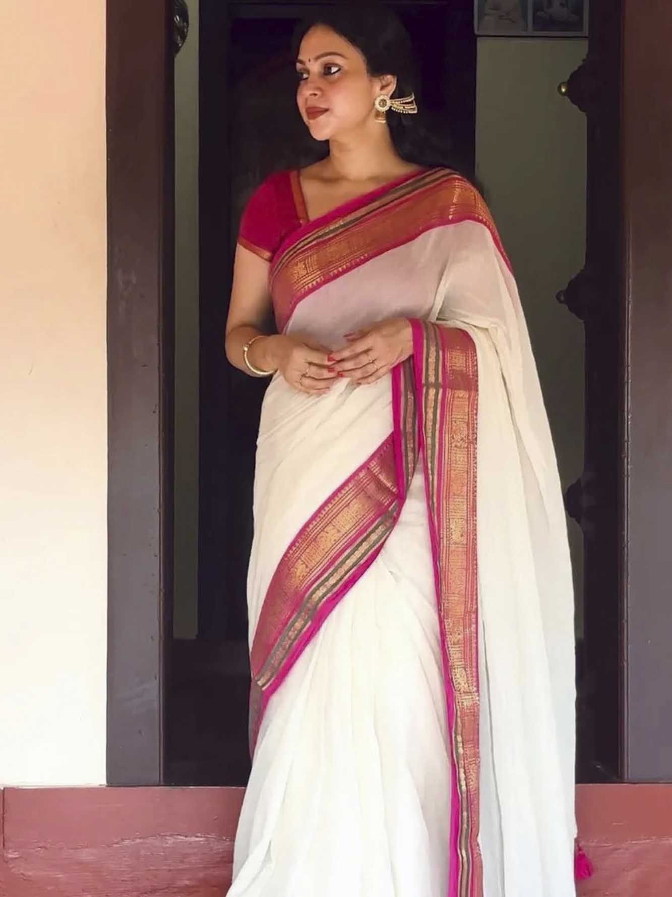 Traditional Temple Border Cotton with Woven Border Ready To Wear Saree