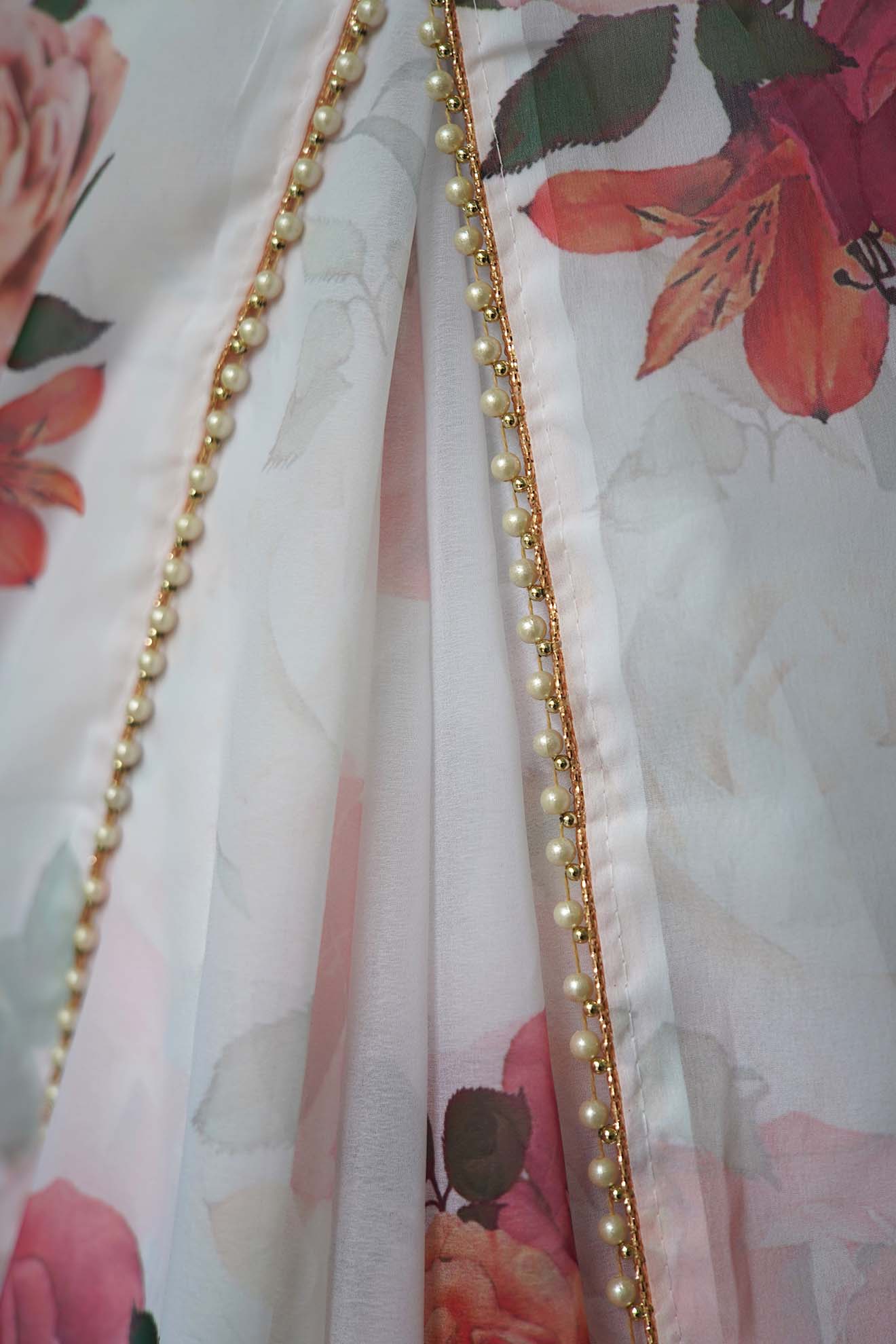 Ready to wear Georgette Floral Printed Saree with Moti Lace Wrap in 1 minute Saree with Readymade Blouse - Isadora Life