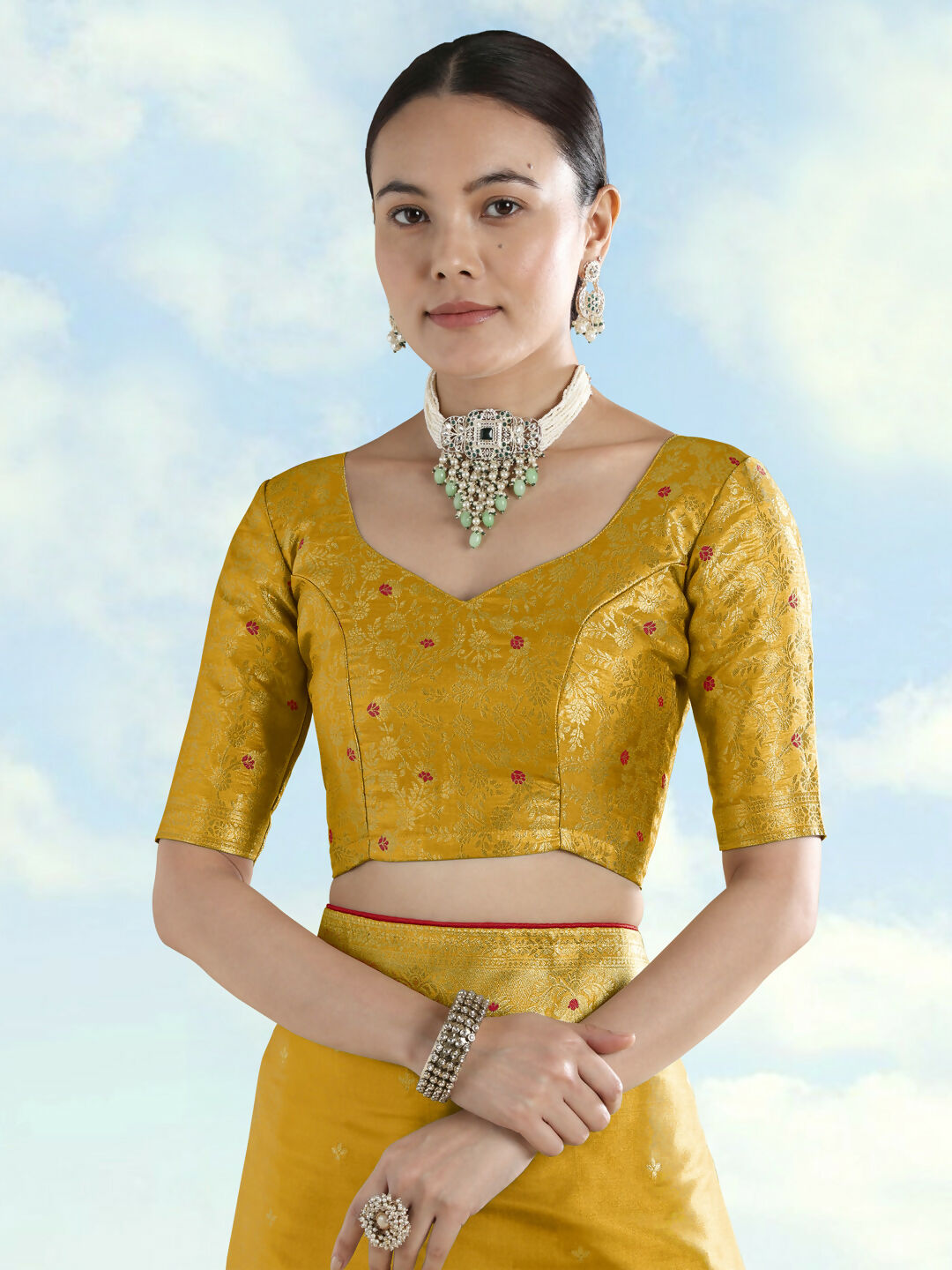 Mustard Color Paisley Zari Woven Semi Banarasi Tissue Silk Saree | Shobitam
