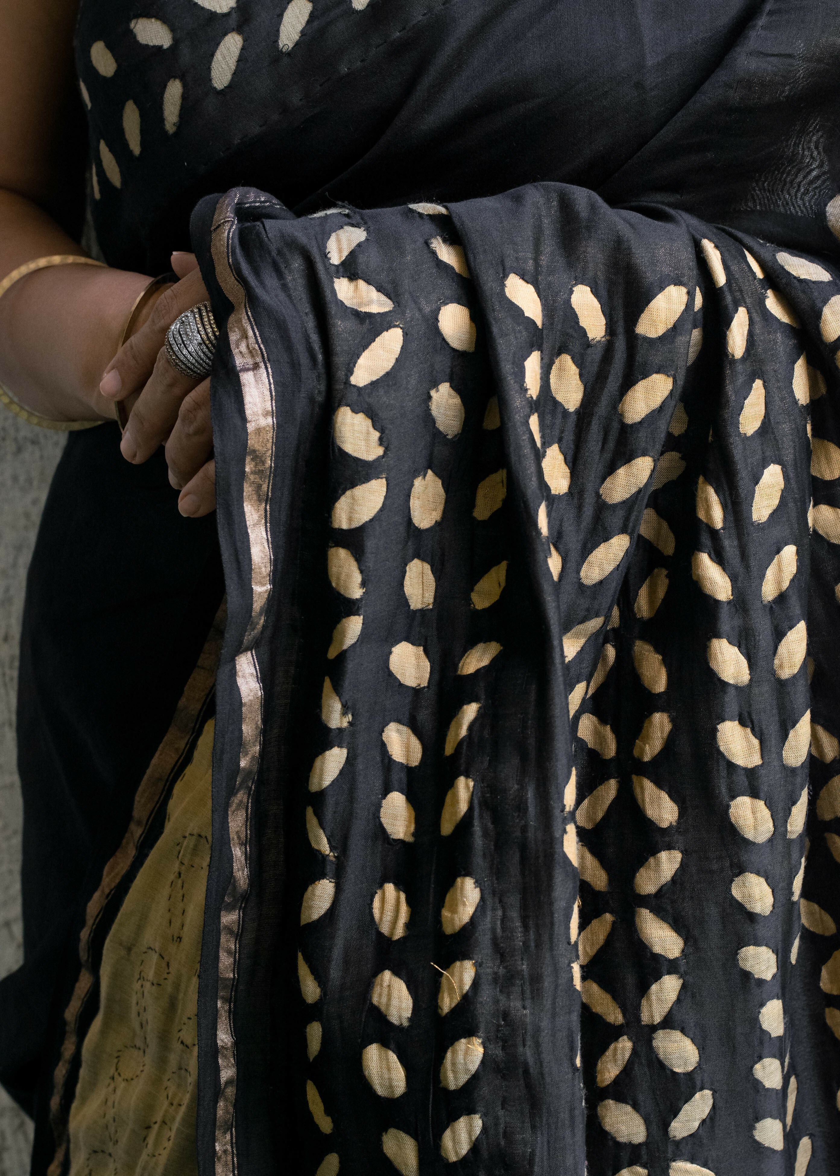 Nightfall Applique Work Chanderi Saree | Shobitam