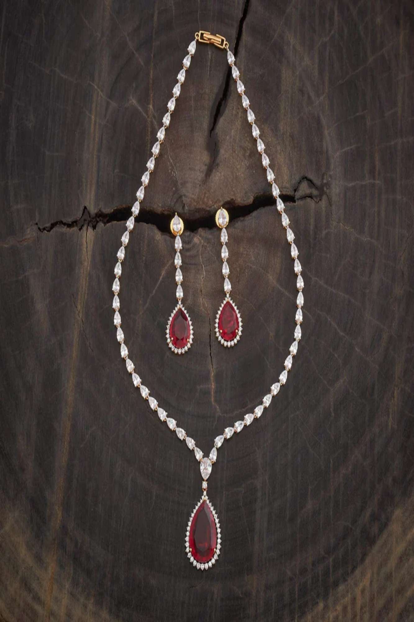 Zircon Stone Necklace Set with Push Back Earrings