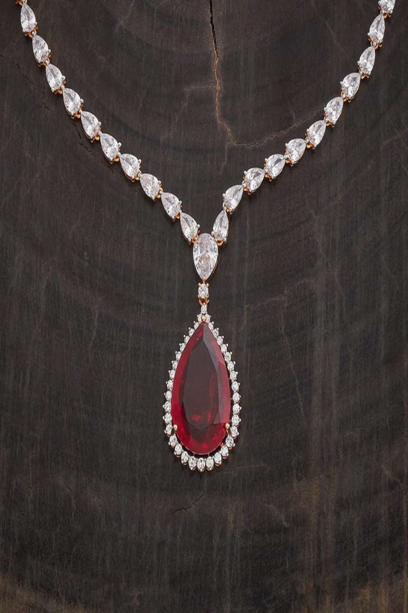 Zircon Stone Necklace Set with Push Back Earrings