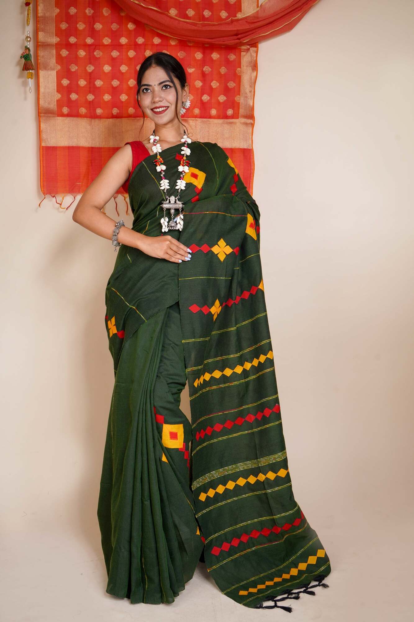 Khesh Pure Cotton Applique Work Ready to wear saree With Readymade Blouse - Isadora Life Online Shopping Store