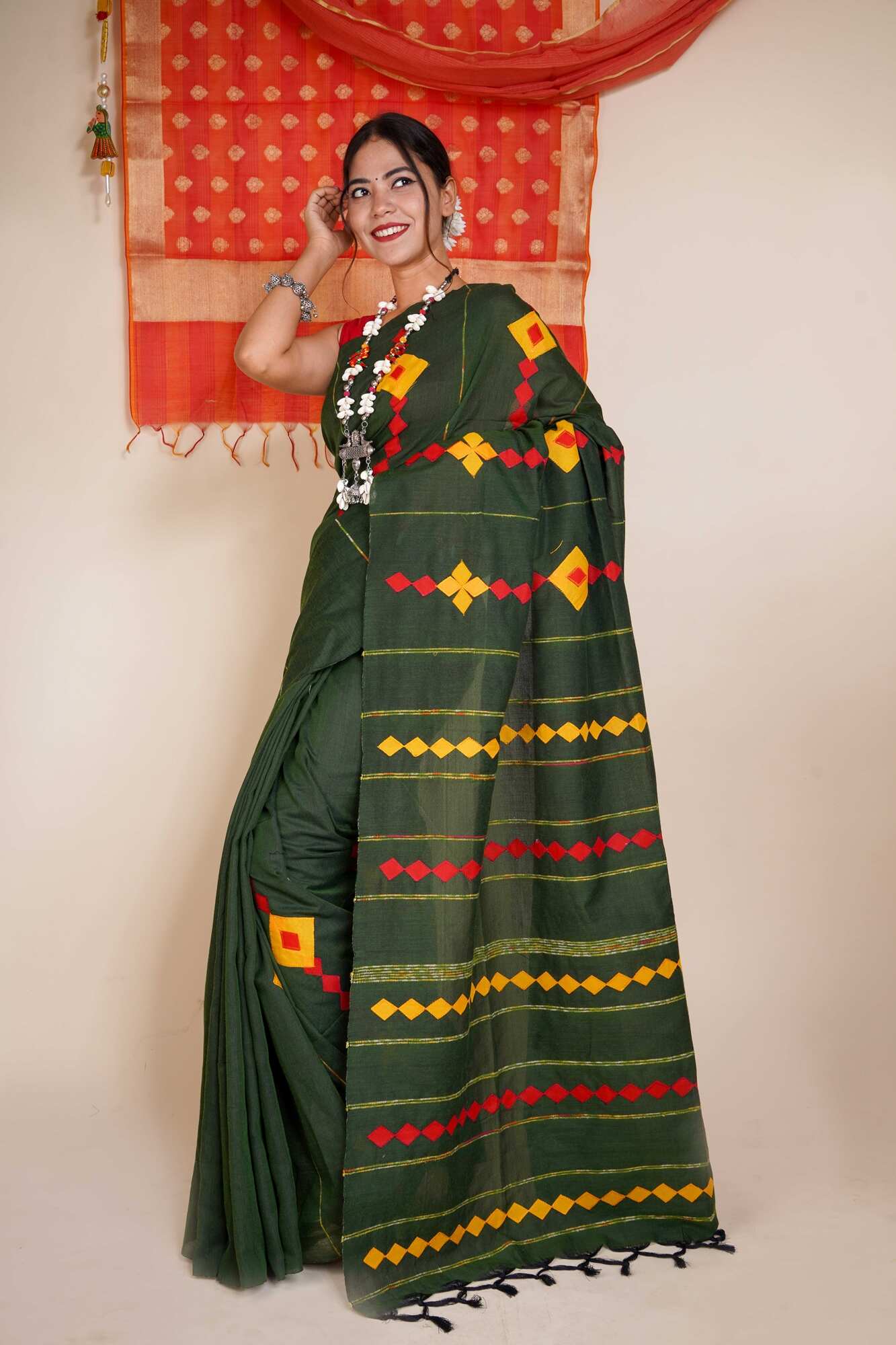 Khesh Pure Cotton Applique Work Ready to wear saree With Readymade Blouse - Isadora Life Online Shopping Store