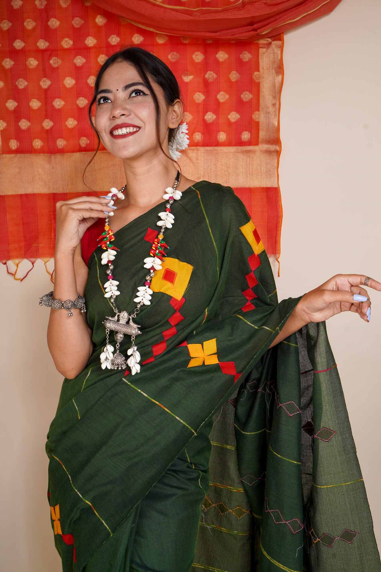 Khesh Pure Cotton Applique Work Ready to wear saree With Readymade Blouse - Isadora Life Online Shopping Store