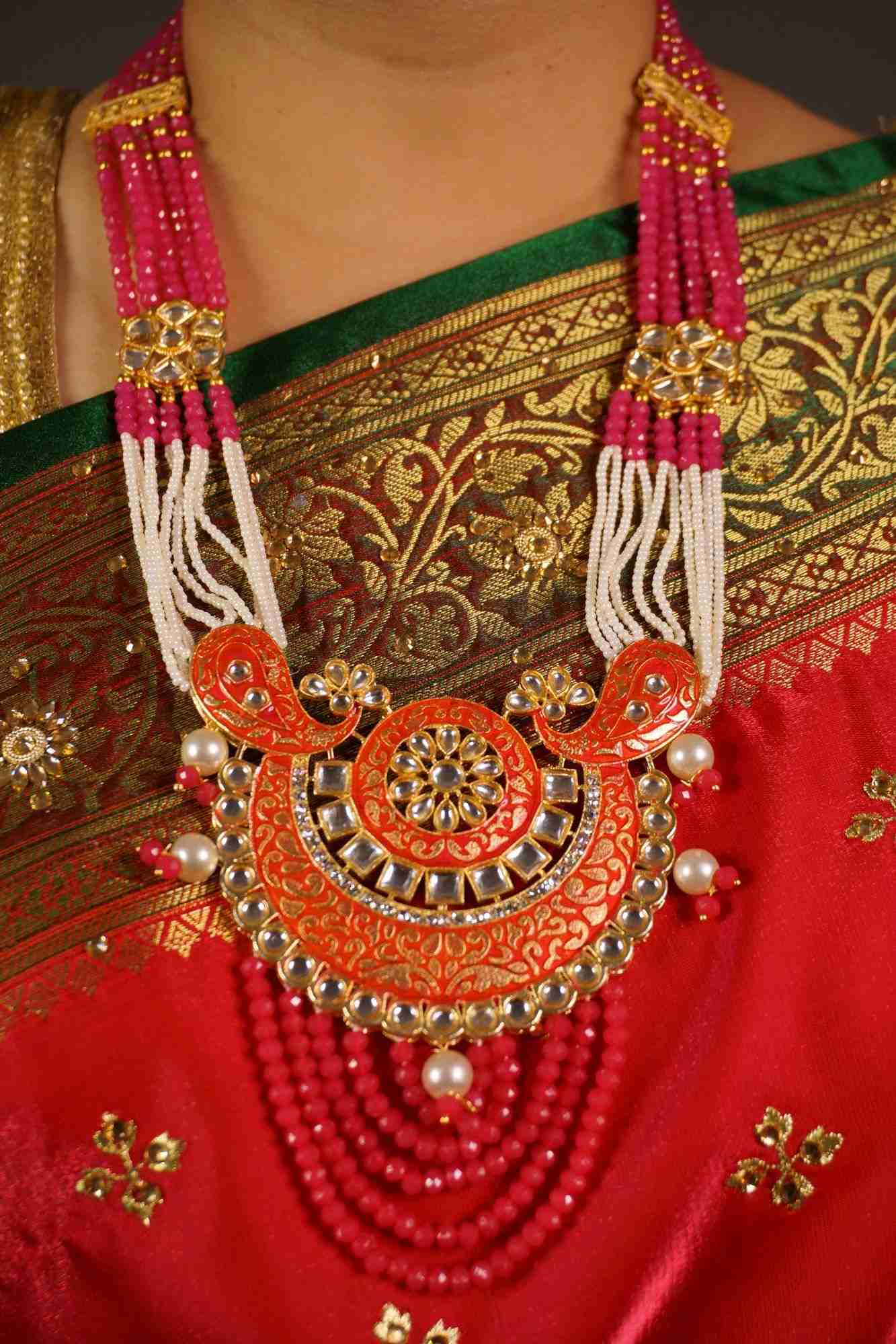 Gold Plated Pearls & Onyx Stones Studded Meenakari Work Jewelry Set - Isadora Life Online Shopping Store